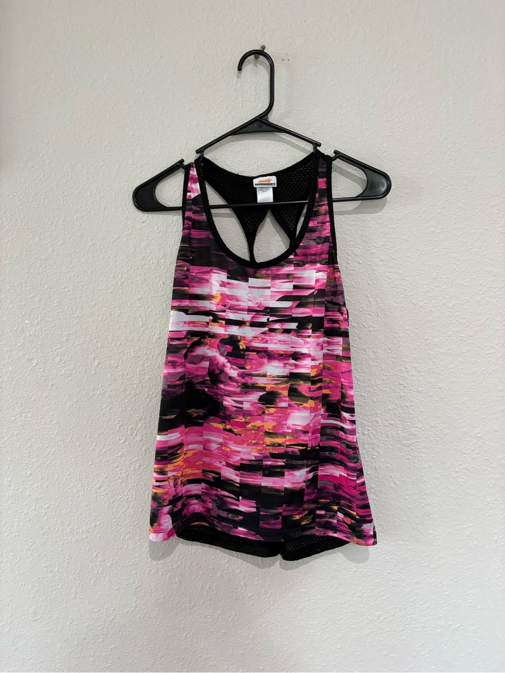 Avia Pink Black Abstract Racerback Tank